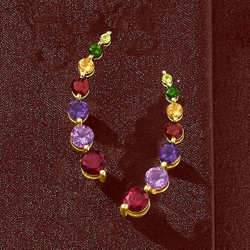 2.82 ct. t.w. Multi-Gemstone Ear Climbers in 18kt Gold Over Sterling image number 2