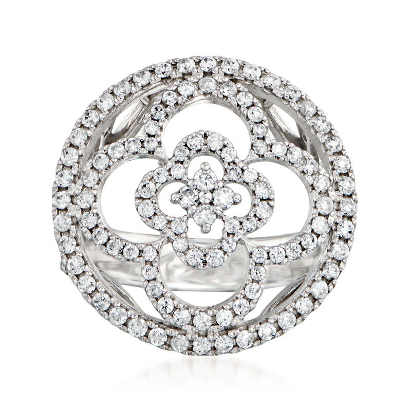 C. 1990 Vintage 1.00 ct. t.w. Diamond Open-Circle Flower Ring in Platinum image number 0