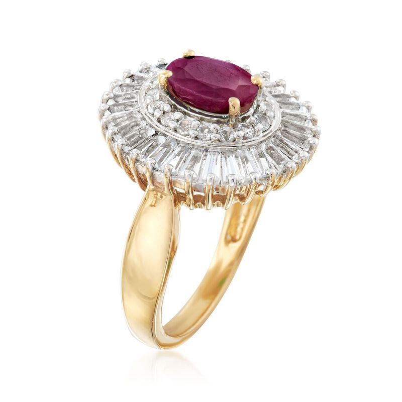 1.50 Carat Ruby and 2.00 ct. t.w. White Topaz Ring in 18kt Gold Over Sterling image number 2