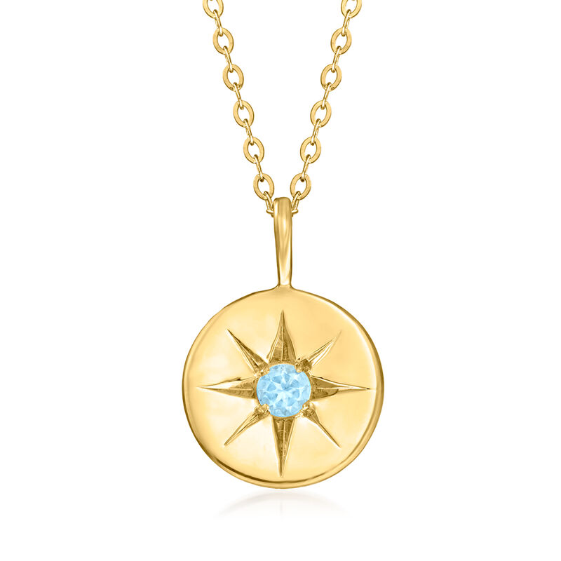 March/Aquamarine - Birthstone Star Disc Pendant Necklace in 14kt Yellow Gold. 16" image number 0