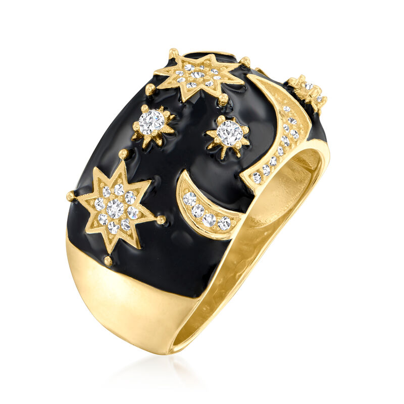 .40 ct. t.w. White Topaz and Black Enamel Celestial Ring in 18kt Gold Over Sterling image number 2
