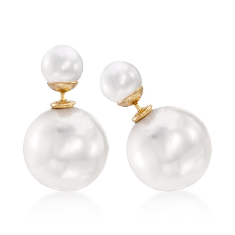8-16mm Shell Pearl Front-Back Earrings in 14kt Gold Over Sterling  image number 2