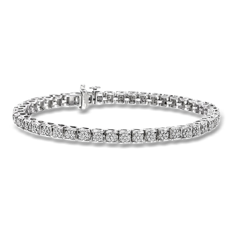 1.00 ct. t.w. Diamond Cluster Tennis Bracelet in Sterling Silver image number 0