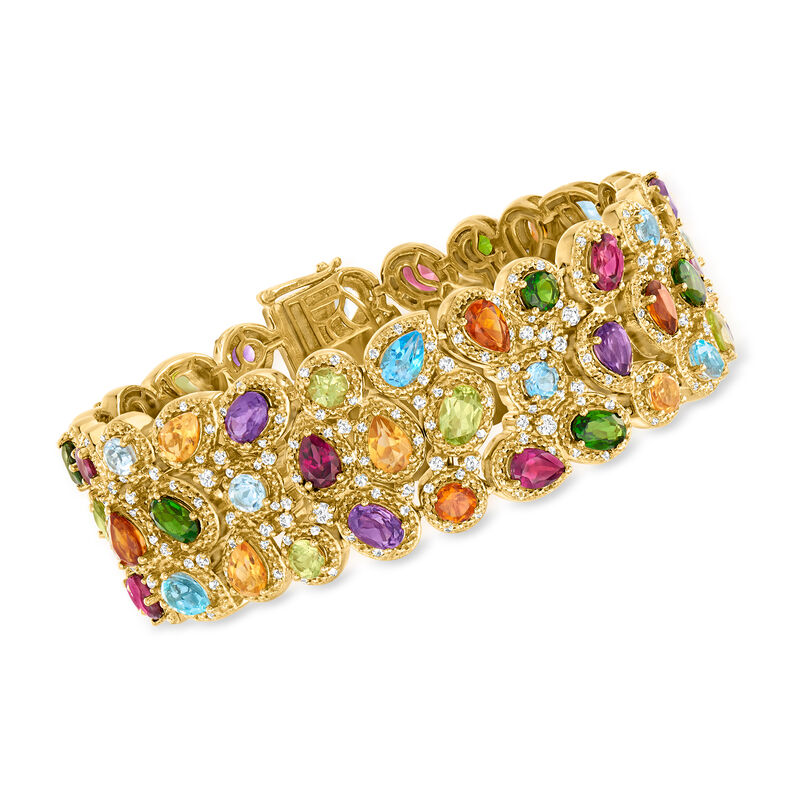 25.10 ct. t.w. Multi-Gemstone Three-Row Bracelet in 18kt Gold Over Sterling image number 0