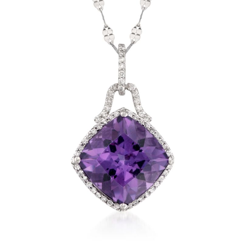 6.75 Carat Amethyst and .30 ct. t.w. Diamond Pendant Necklace in 14kt White Gold image number 0