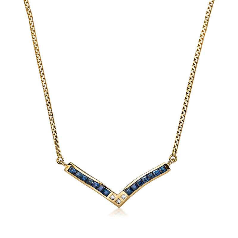 C. 1990 Vintage 2.00 ct. t.w. Sapphire V-Necklace with Diamonds in 18kt Yellow Gold. 16" image number 0