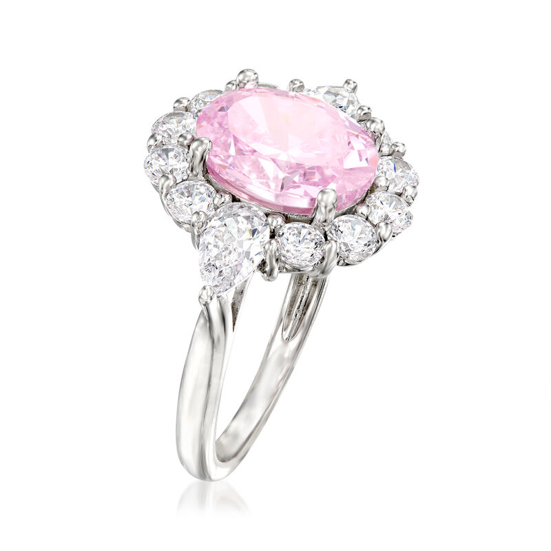 4.00 Carat Simulated Pink Sapphire and 2.00 ct. t.w. CZ Ring in Sterling Silver image number 2