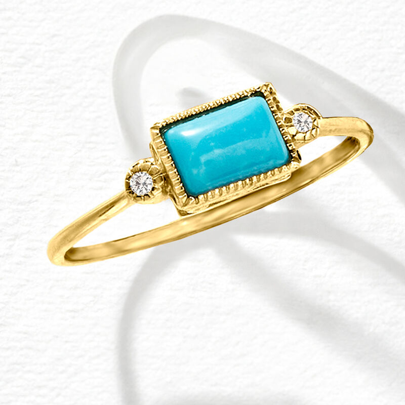 Turquoise and Diamond Ring in 14kt Yellow Gold. Size 7 image number 3