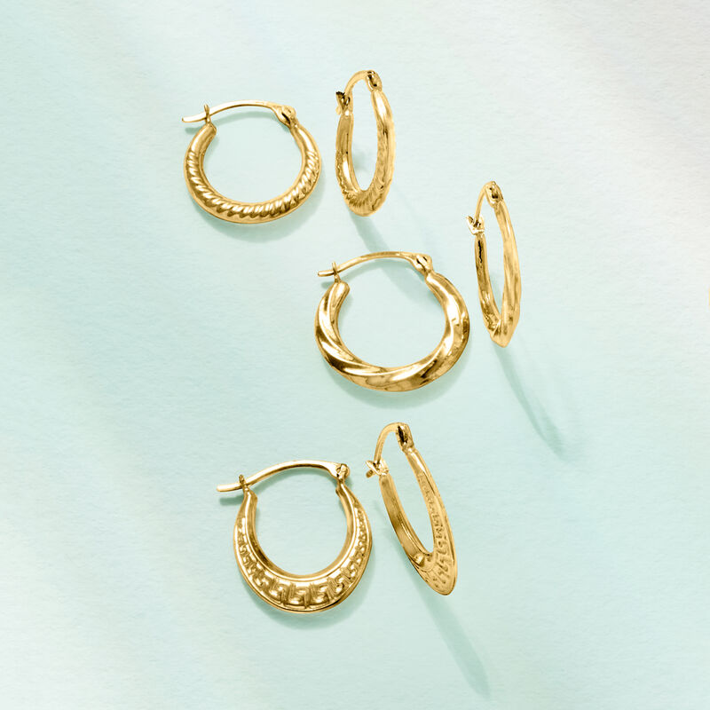 14kt Yellow Gold Jewelry Set: Three Pairs of Hoop Earrings. 1/2&quot; image number 8