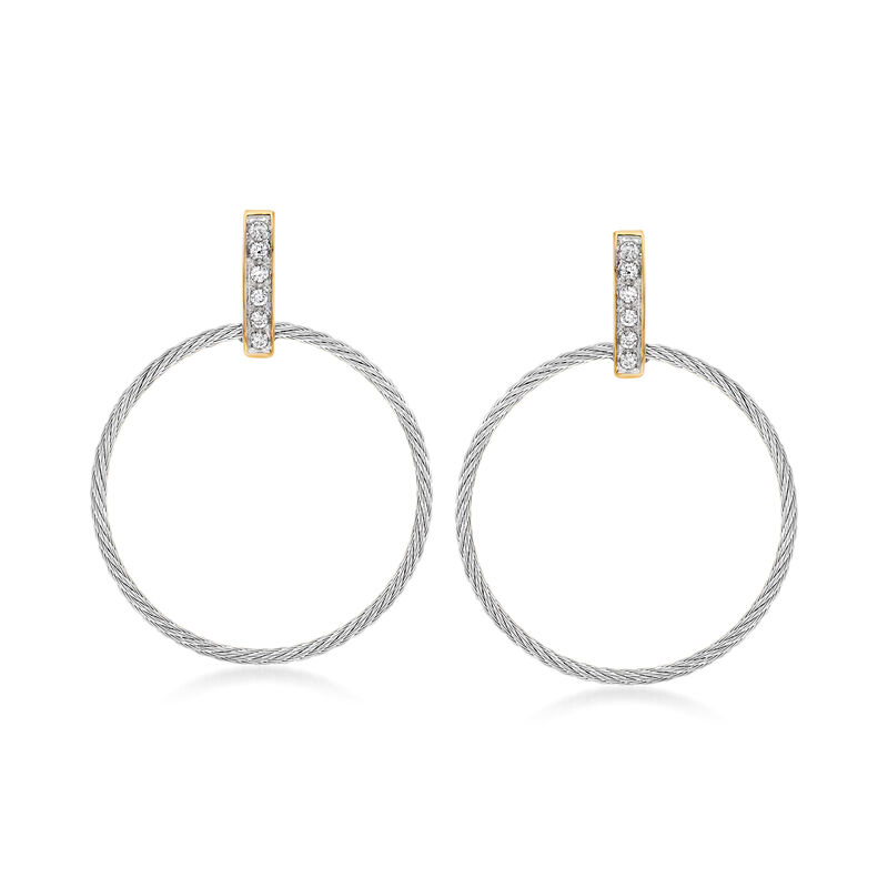 ALOR &quot;Classique&quot; .10 ct. t.w. Diamond Gray Stainless Steel Open-Circle Cable Drop Earrings with 18kt Yellow Gold image number 0