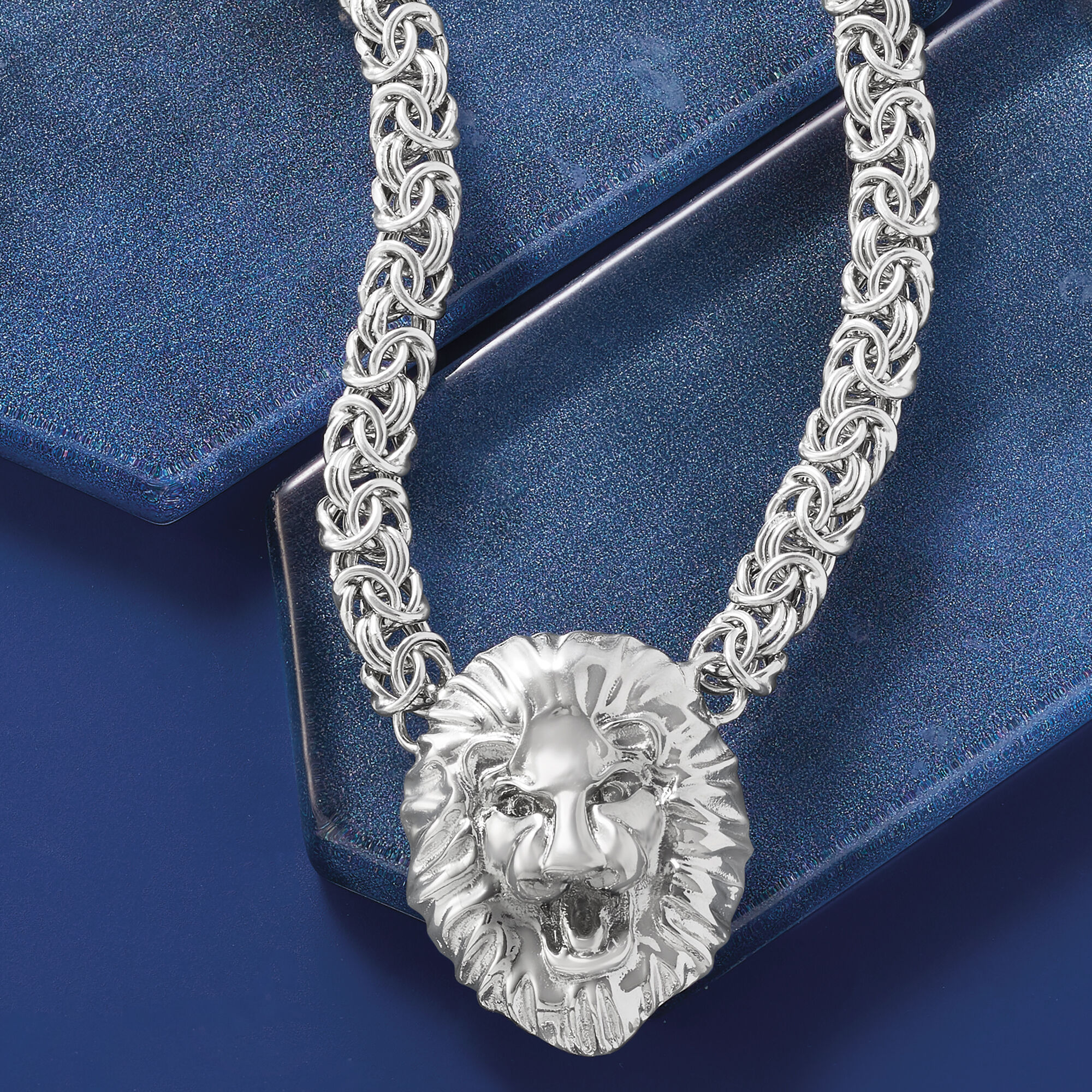 Silver lion head necklace on sale