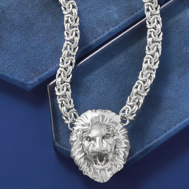 Italian Sterling Silver Byzantine Lion Head Necklace image number 2