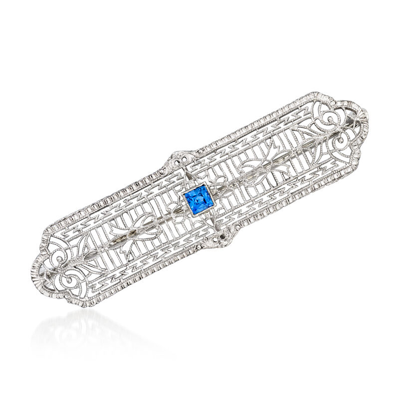 C. 1950 Vintage .15 Carat Sapphire Filigree Pin in Platinum and 14kt White Gold  image number 0