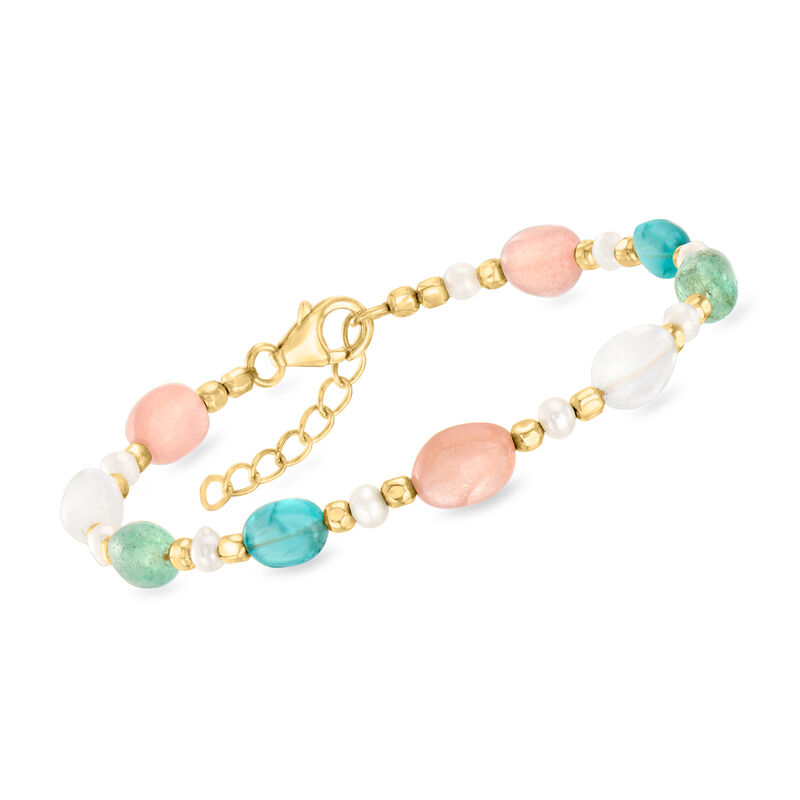 10.00 ct. t.w. Multi-Gemstone Bead Bracelet in 18kt Gold Over Sterling. 7" image number 0