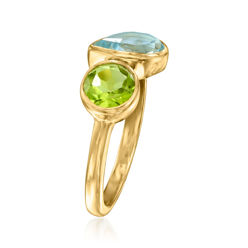 1.30 Carat Sky Blue Topaz and .60 Carat Peridot Toi et Moi Ring in 18kt Gold Over Sterling image number 2