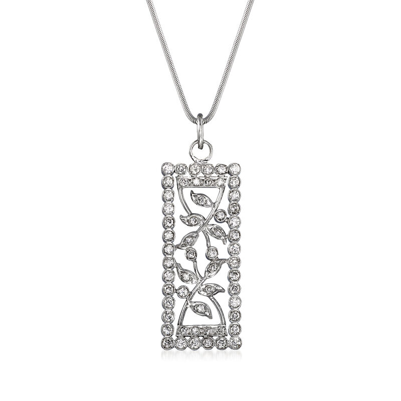 C. 1980 Vintage 1.05 ct. t.w. Diamond Open-Space Leaf Pendant Necklace in 18kt White Gold. 18&quot; image number 0