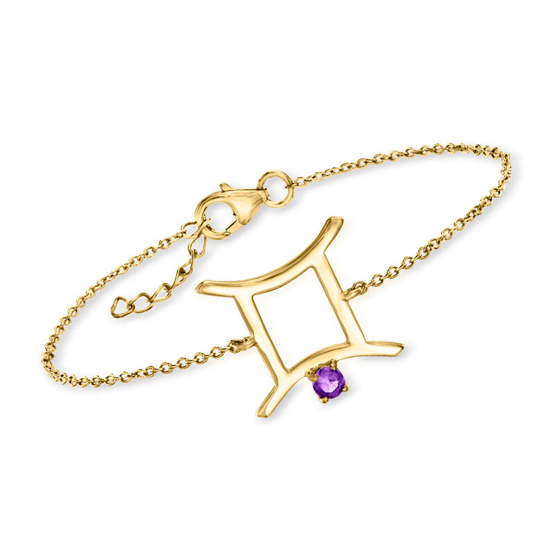 Gemini/Amethyst - Zodiac Gemstone Bracelet in 18kt Gold Over Sterling. 7&quot; image number 0