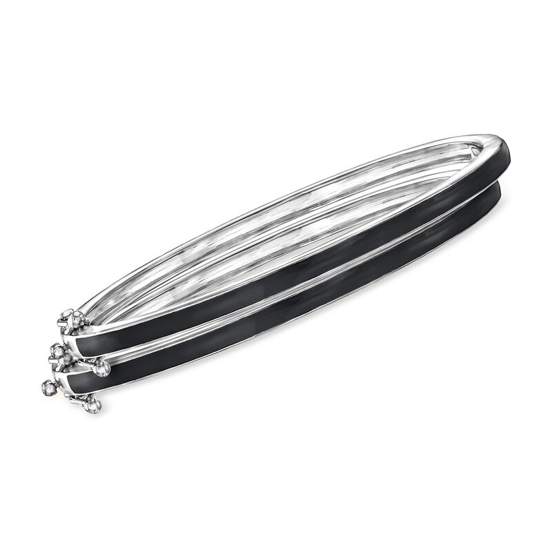 Black Enamel Jewelry Set: Two Bangle Bracelets in Sterling Silver image number 0