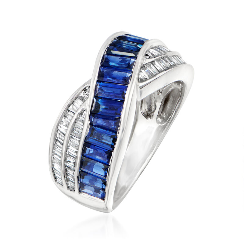 C. 1990 Vintage 1.86 ct. t.w. Sapphire and .28 ct. t.w. Diamond Crossover Ring in 18kt White Gold. Size 5.5 image number 2