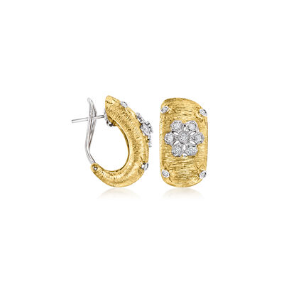 C. 1980 Vintage .55 ct. t.w. Diamond Flower Curved Earrings in 18kt Yellow Gold