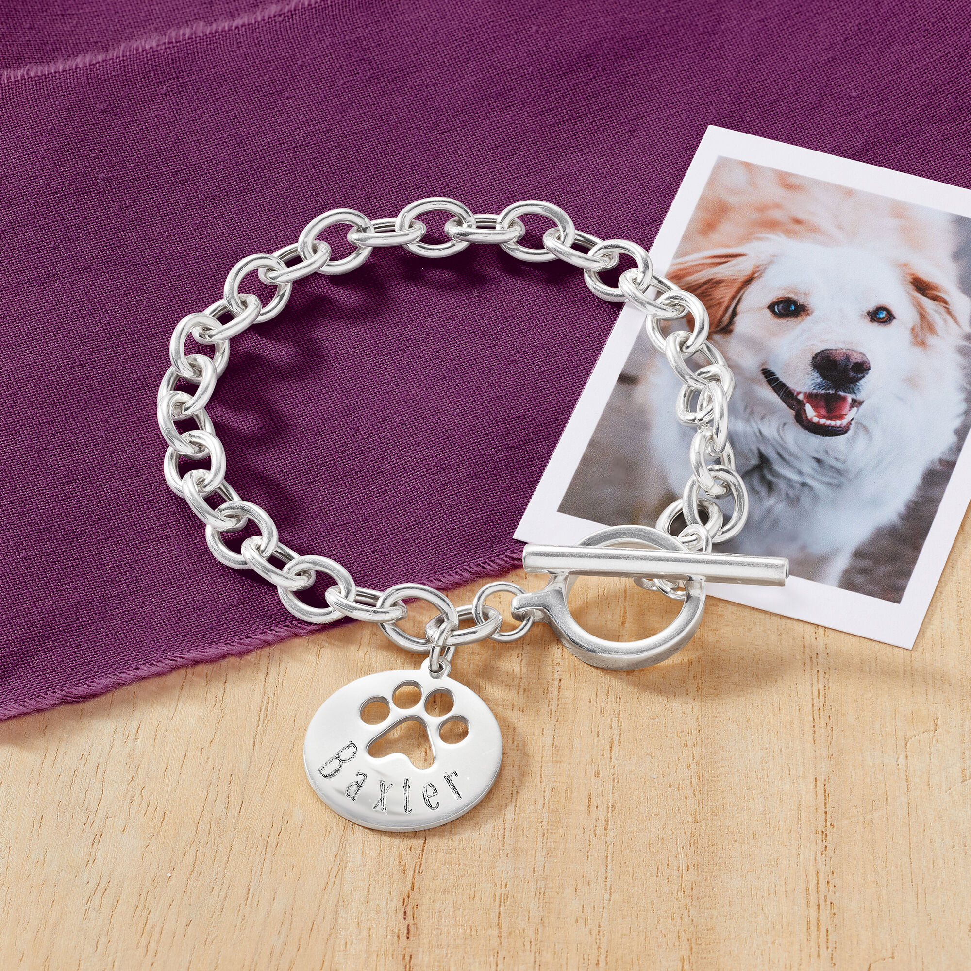 Sterling silver paw print bracelet hot sale