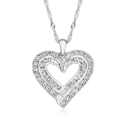 1.90 ct. t.w. CZ Heart Pendant Necklace in Sterling Silver