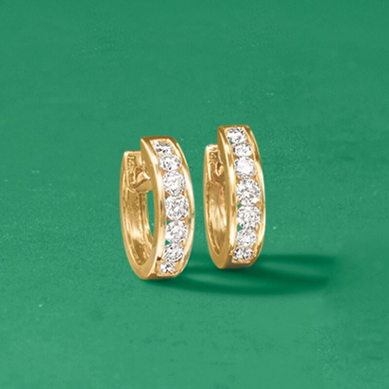 1.00 ct. t.w. Channel-Set Diamond Hoop Earrings in 14kt Yellow Gold. 1/2&quot; image number 2
