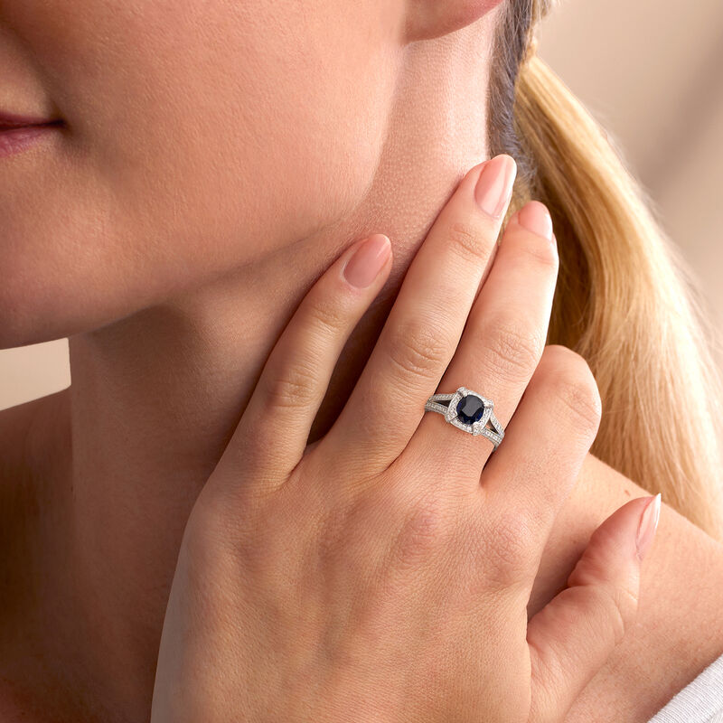 C. 2000 Vintage .90 Carat Sapphire Ring with .55 ct. t.w. Diamonds in 14kt White Gold. Size 6.5 image number 1