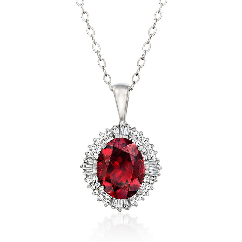 C. 1980 Vintage 3.00 Carat Garnet Pendant Necklace with .47 ct. t.w. Diamonds in Platinum. 18&quot; image number 0