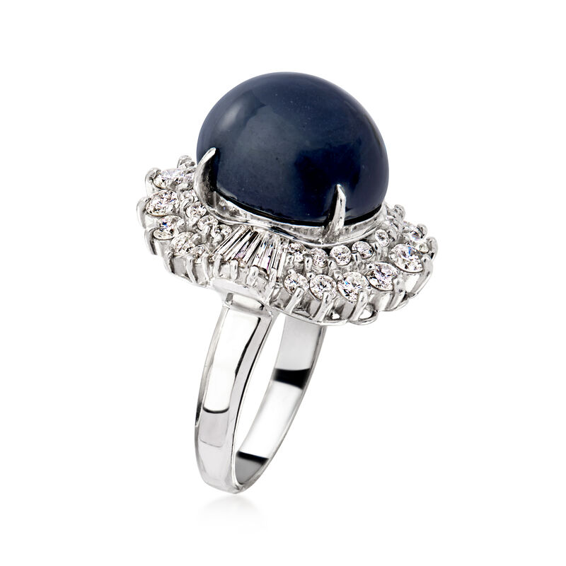 C. 1980 Vintage 14.21 Carat Sapphire Ring with 1.20 ct. t.w. Diamonds in Platinum image number 2