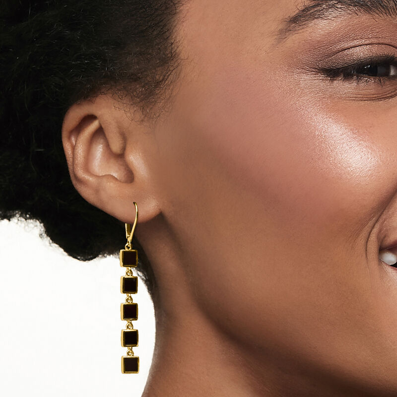Black Onyx Square-Link Drop Earrings in 18kt Gold Over Sterling image number 1