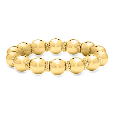 Italian 12mm 14kt Yellow Gold-Plated Bead Stretch Bracelet