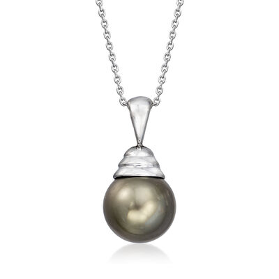 C. 2000 Vintage 9mm Black Cultured Pearl Pendant Necklace in 14kt White Gold