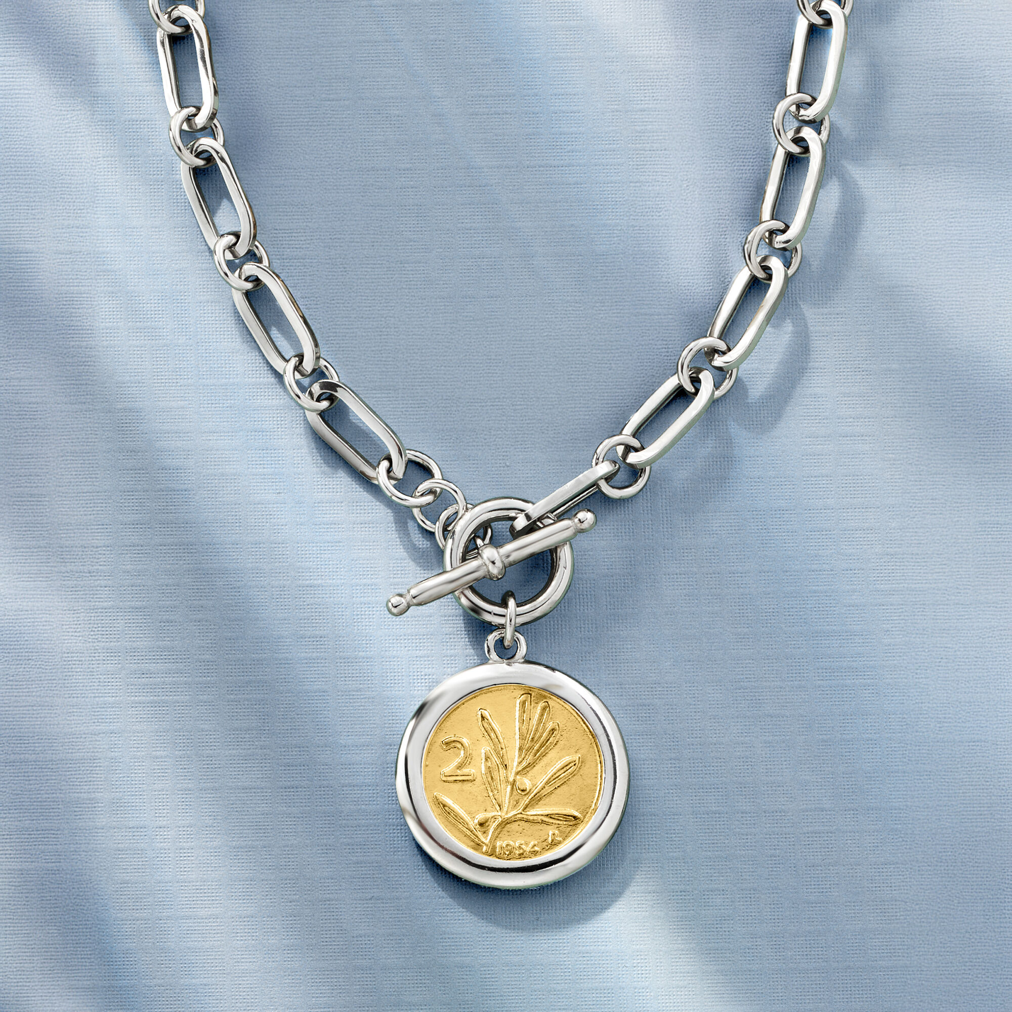 Italian Sterling Silver and 18kt Gold Over Sterling Double-Sided