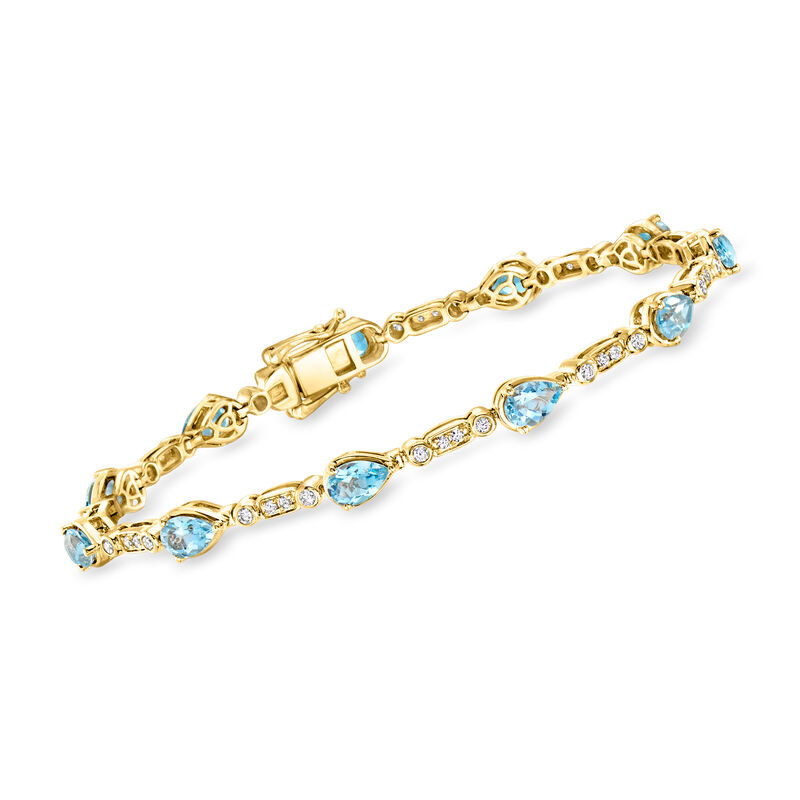 3.70 ct. t.w. Aquamarine and .50 ct. t.w. Diamond Bracelet in 18kt Yellow Gold. 7&quot; image number 0
