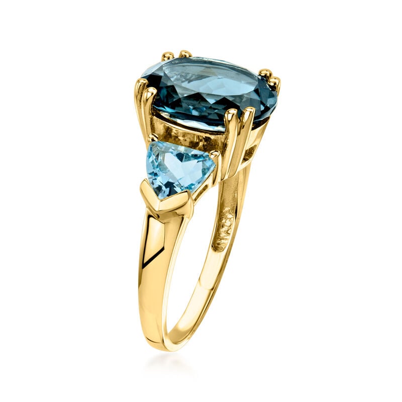 5.40 ct. t.w. Tonal Blue Topaz Three-Stone Ring in 14kt Yellow Gold image number 2