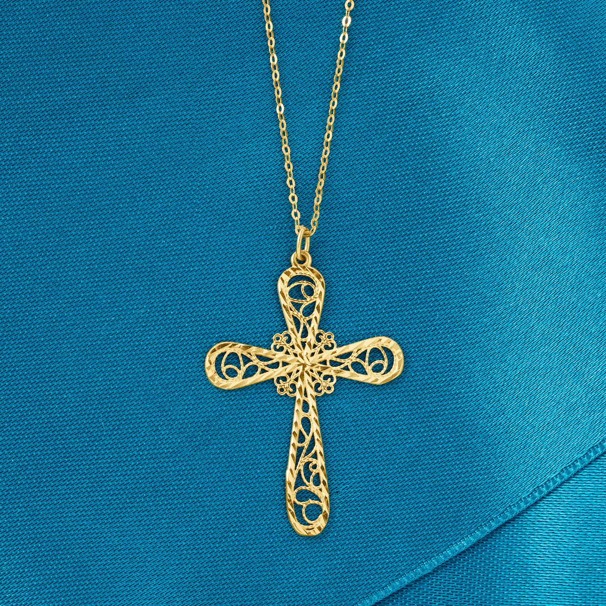 14k Yellow Gold Filigree Cross Pendant