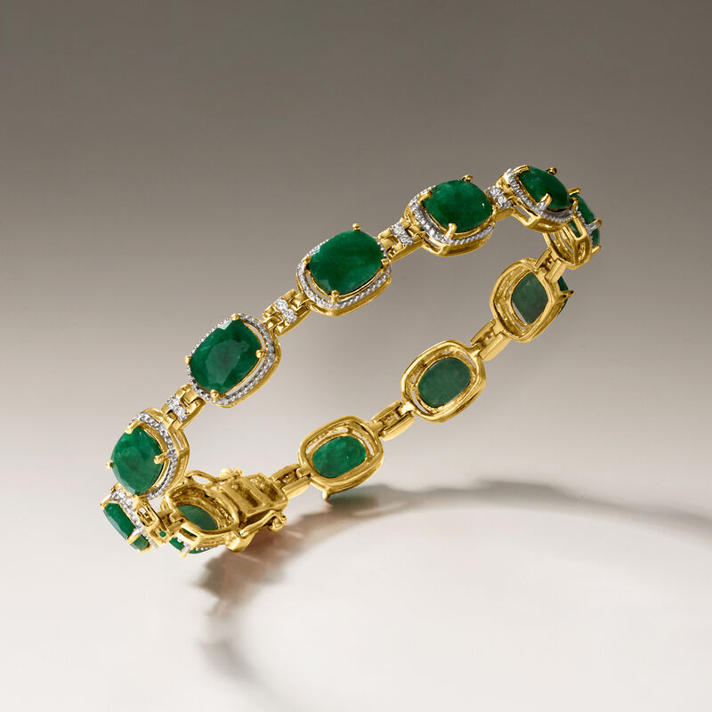 13.00 ct. t.w. Emerald and .21 ct. t.w. Diamond Bracelet in 18kt Gold Over Sterling image number 6