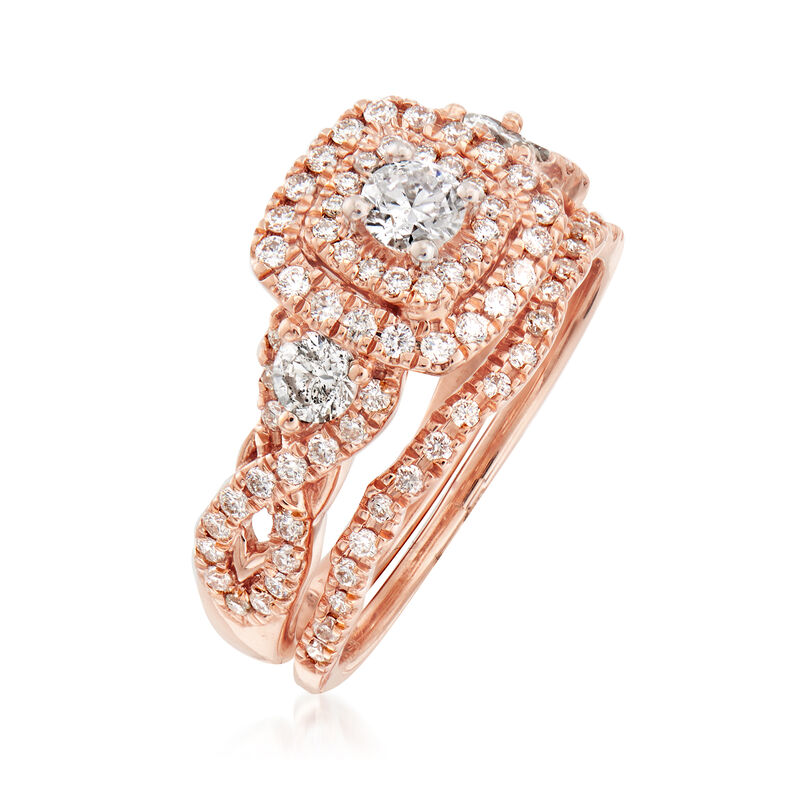 1.00 ct. t.w. Diamond Bridal Set: Engagement and Wedding Bands in 14kt Rose Gold image number 2
