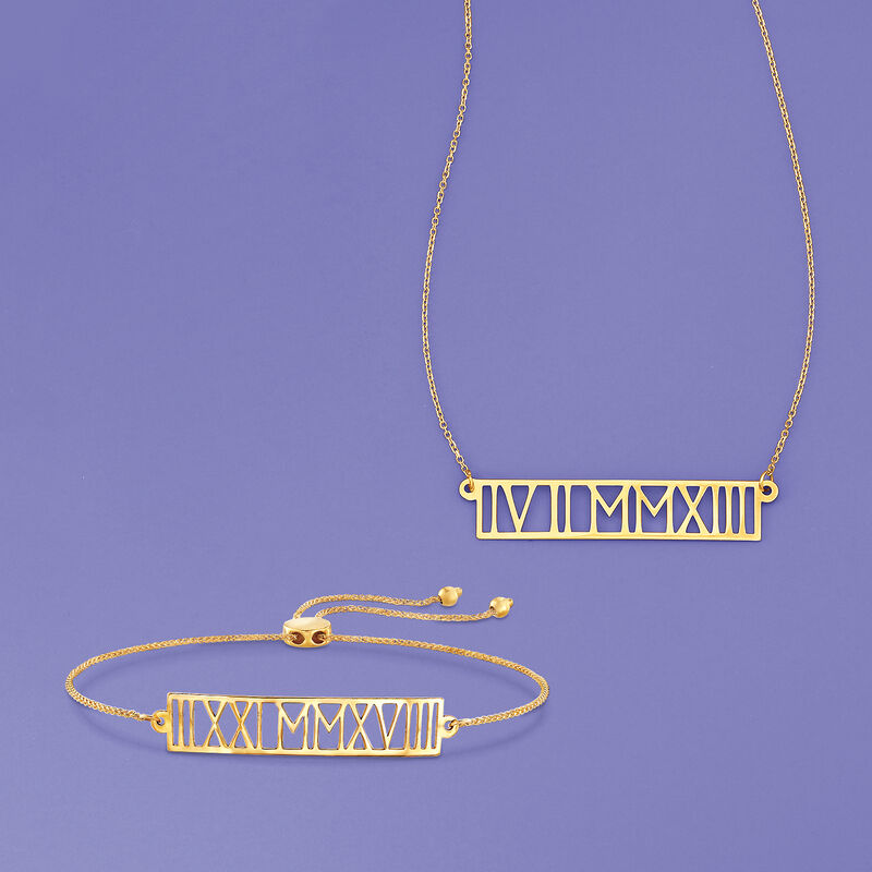 14kt Yellow Gold Roman Numeral Date Bolo Bracelet image number 3