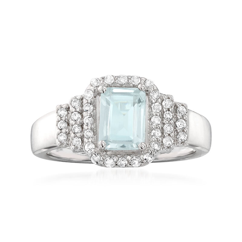 .90 Carat Aquamarine and .30 ct. t.w. White Topaz Ring in Sterling Silver image number 0