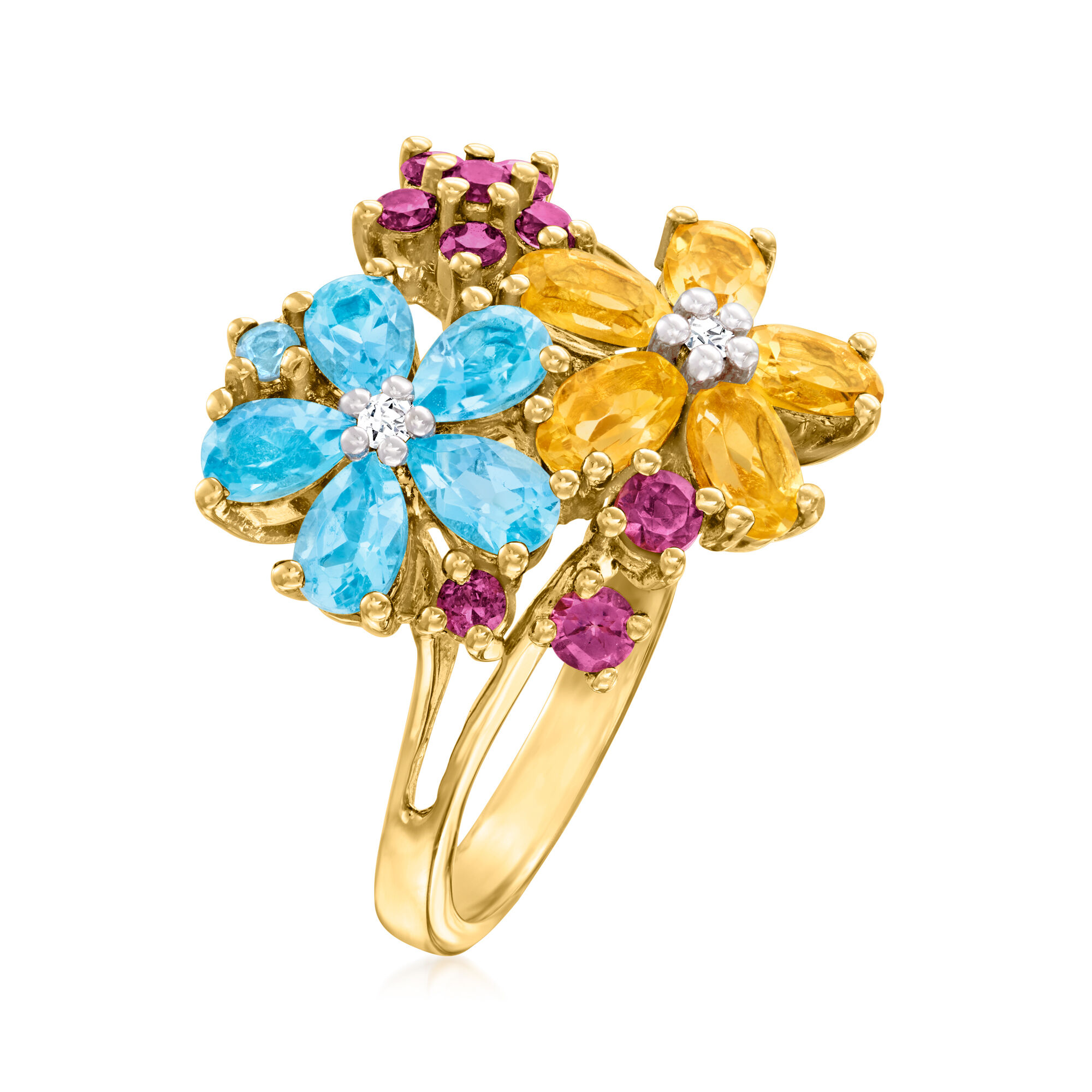 3.03 ct. t.w. Multi-Gemstone Flower Ring in 18kt Gold Over