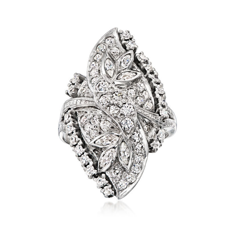 C. 1980 Vintage 1.25 ct. t.w. Diamond Cocktail Ring in 14kt White Gold. Size 5 image number 0