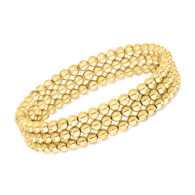 Italian 5mm 18kt Gold Over Sterling Jewelry Set: Three Bead Stretch Bracelets
