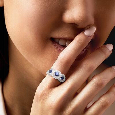 C. 2000 Vintage 1.00 ct. t.w. Sapphire Ring with .80 ct. t.w. Diamonds in 14kt White Gold