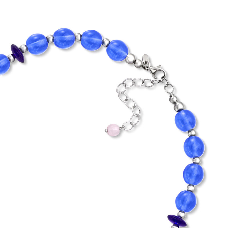 Italian Blue Murano Glass Bead Necklace in Sterling Silver image number 3
