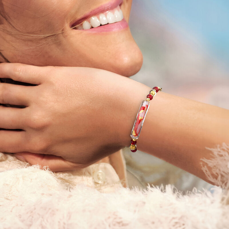 Italian Multicolored Murano Glass Bead Bracelet in 18kt Gold Over Sterling. 7" image number 1