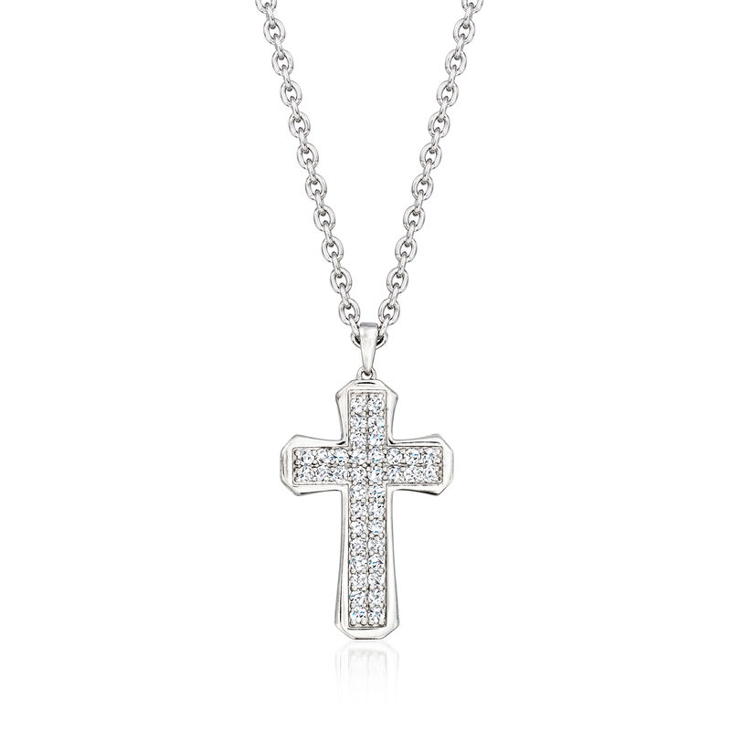 Men's 1.00 ct. t.w. Lab-Grown Diamond Cross Pendant Necklace in Sterling Silver. 22&quot; image number 0