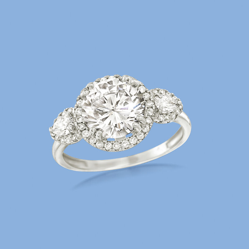 2.65 Carat Round CZ Ring in 14kt White Gold image number 3