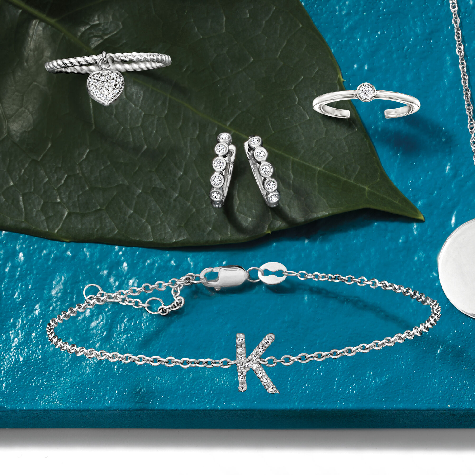 Diamond Accented Initial Bracelet in Sterling Silver